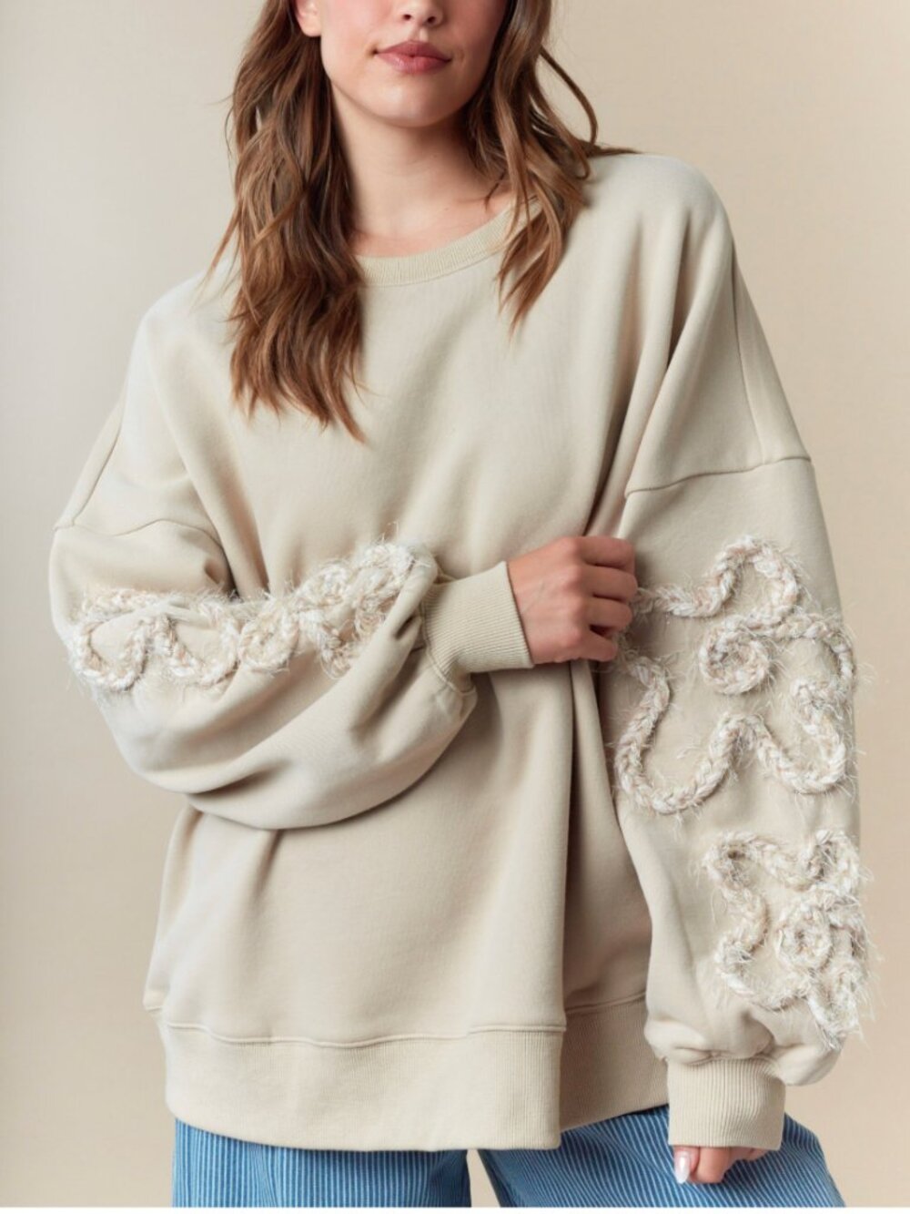 #245 SWEATSHIRT BALLON SLEEVE WITH ROPE DETAIL